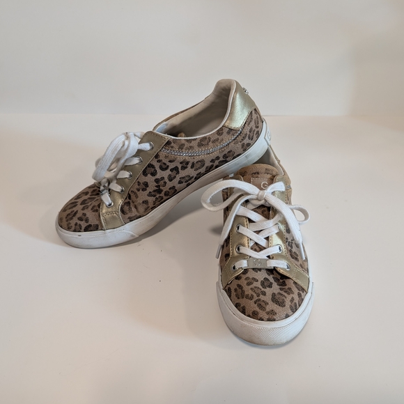 Guess Gold and Leopard Print Women's Sneakers - Picture 1 of 4